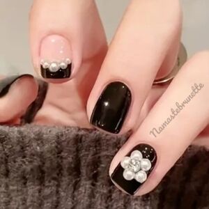 2/$16 3D Pearl Black French Tip Manicure Press On Nails